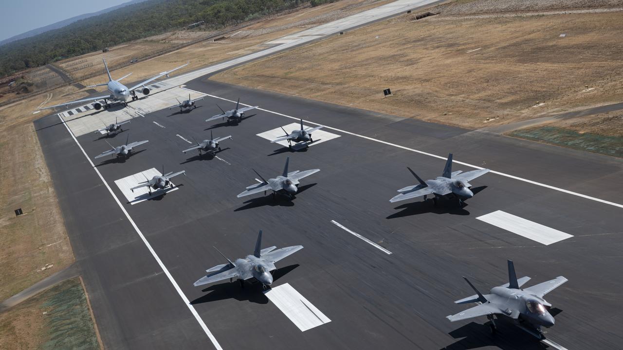 US Air Force F-22A Raptors among other aircraft are pictured at the RAAF Base Tindal, Australia on July 31, 2024. Picture: Australian Defence Force