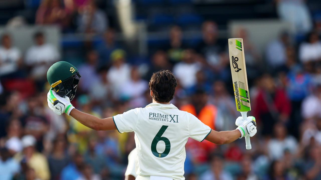 Sam Konstas proved he can handle the Indian attack with a century for the Prime Minister’s XI. Picture: Mark Nolan/Getty Images