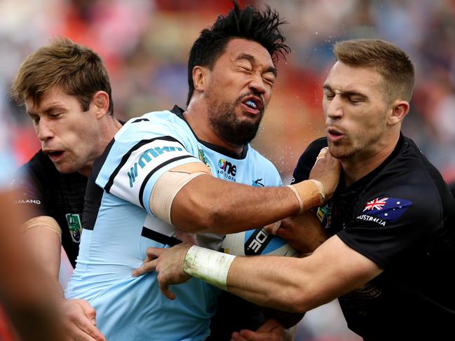 Tinirau Arona takes on Penrith during his days with Cronulla. Picture Gregg Porteous