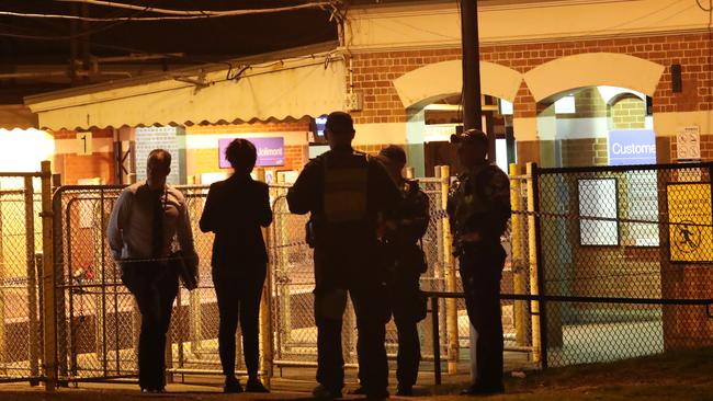 Police at Jolimont station, where a PSO was attacked during the stabbing rampage. Picture: David Crosling