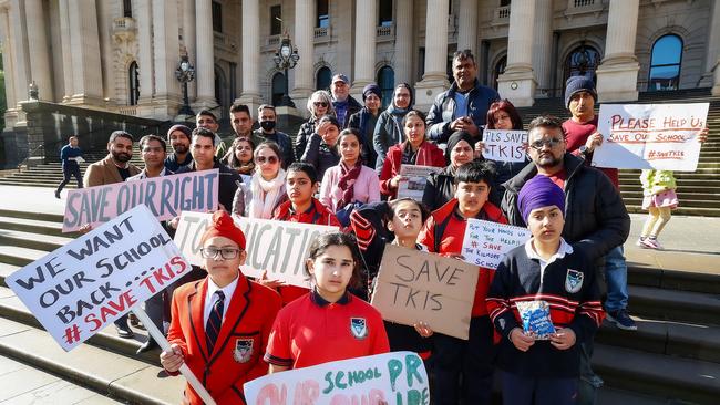 Colmont students and parents protested outside Parliament House earlier this month. Picture: Ian Currie