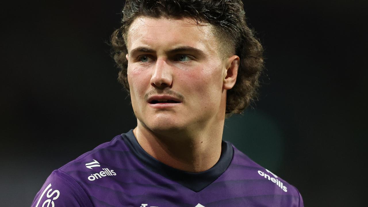 MELBOURNE, AUSTRALIA - MARCH 16: Jonah Pezet of the Storm looks on during the round two NRL match between Melbourne Storm and New Zealand Warriors at AAMI Park, on March 16, 2024, in Melbourne, Australia. (Photo by Robert Cianflone/Getty Images)