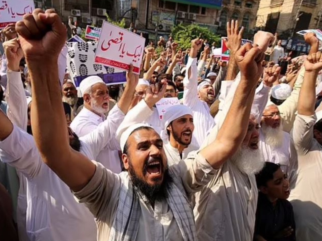 Pakistanis in Pehawar take to the streets in a demonstration in solidarity with the Palestinian people. Picture: Supplied