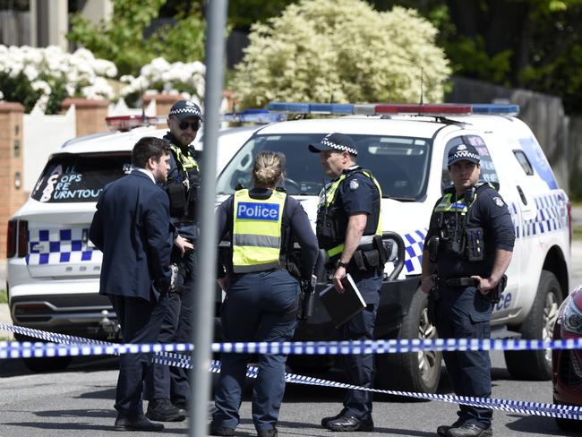 Police at the scene of Reid Street in South Morang. Picture: Andrew Henshaw