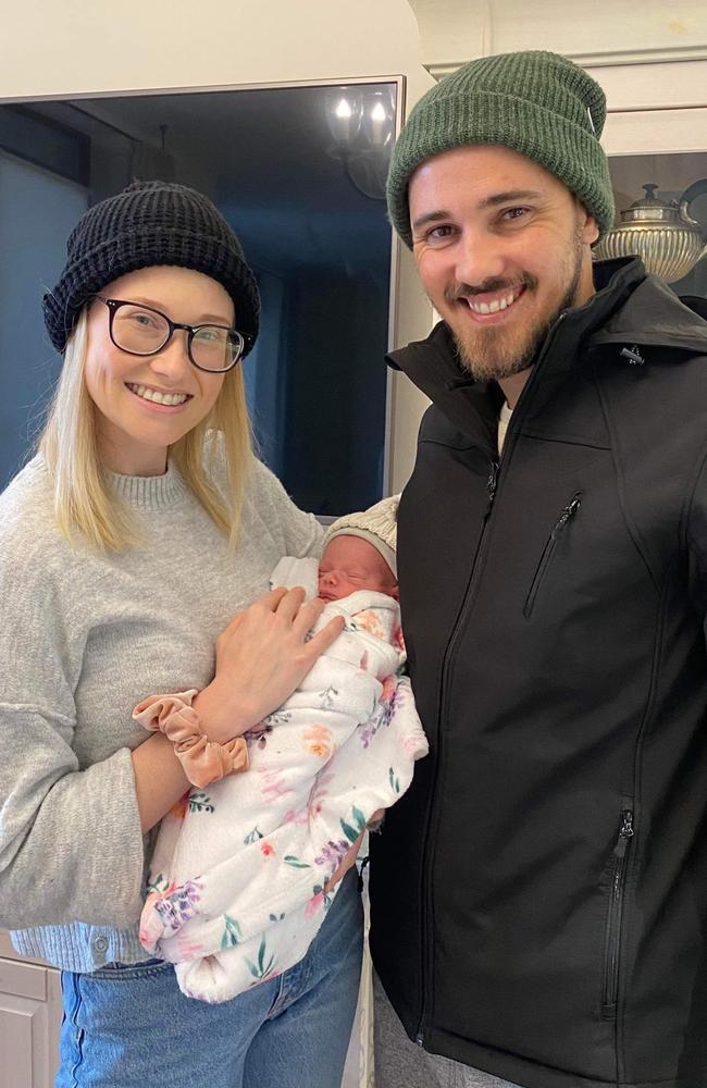 Cassandra Martin and husband Ben with eight-month-old baby Evelyn. Picture: Supplied