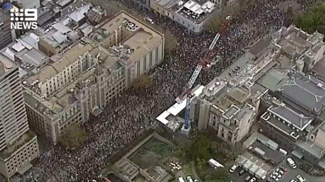 An aerial shot of the Black Lives Matter rally in Melbourne. Picture: Nine News