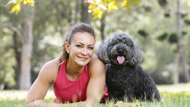 Michelle Bridges, with Milton, from the Black Dog Institute, at Rushcutters Bay. Picture: Justin Lloyd