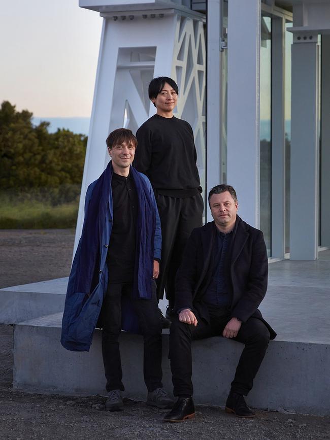 Paris based architects Nicolas Moreau and Hiroko Kusunoki of Moreau Kusunoki and Steven Toia, principal of local firm Genton who partnered to win the international design competition of the building. Photo: Supplied