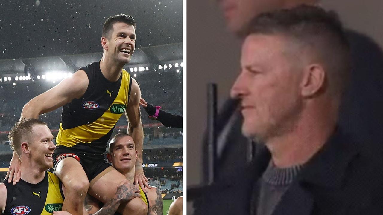 Damien Hardwick was back for Cotchin's big night. Photo: Getty Images and Twitter