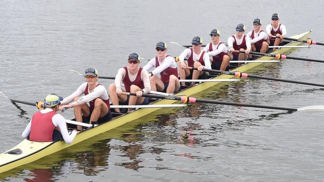 The Southport School 1st VIII are expected to give Grammar a run for their money in Saturday’s Head of the River, From left - Cameron Vele, Zach Nixon, Mackenzie Branch, Lachie Wright, Harry Ward, Baxter Stewart, Grant Callaghan, Kai Dittmar, Dylan Kennedy. Picture: Lawrence Pinder