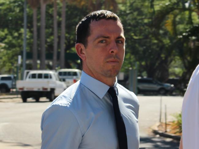 Zach Rolfe and his legal team arrive at the Supreme Court in Darwin on July 21 ahead of his trial for the alleged murder of Yuendumu teenager Kumanjayi Walker. Picture: Jason Walls