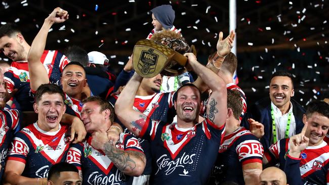 The Sydney Roosters celebrate their 2018 Premiership win. Picture by: Cameron Spencer/Getty Images