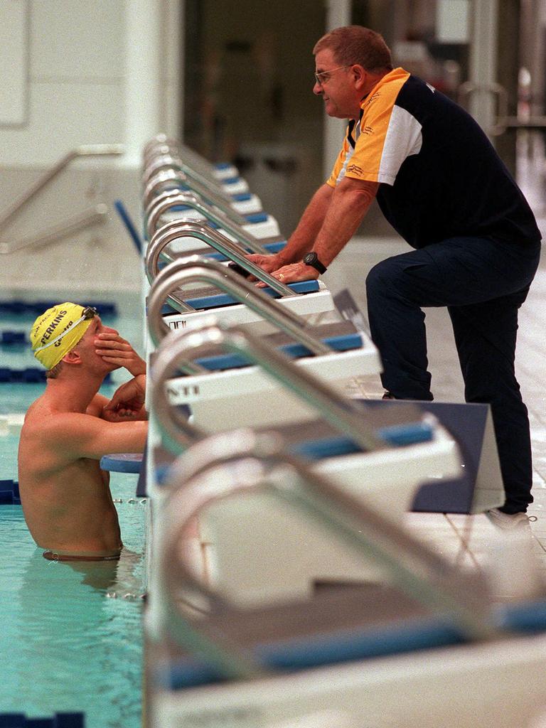 Swimmer Kieren Perkins with swimming coach Don Talbot in 1999.