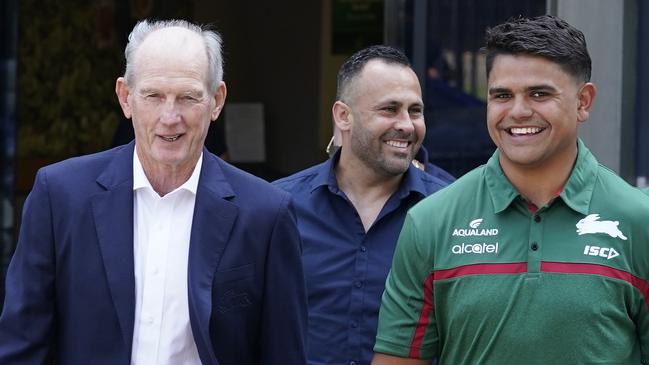 Souths coach Wayne Bennett and Latrell Mitchell met before he signed on the dotted line. Picture: Mark Evans/Getty Images