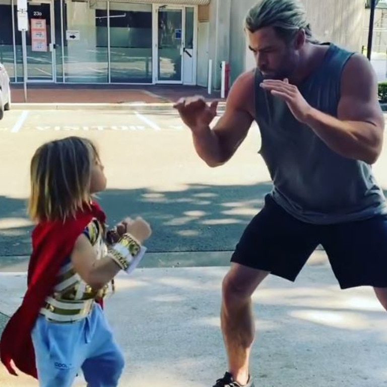 Chris Hemsworth boxes with his kid dressed as Thor | The Advertiser
