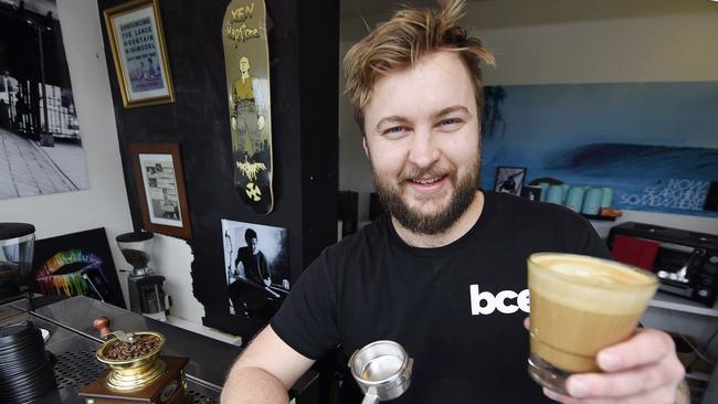 It's All About the Grind owner Mark Arnold at his Labrobe Terrace coffee kiosk. Picture: Alan Barber