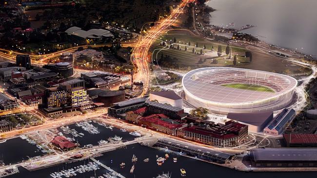 An artists impression of what Hobart's new AFL stadium at Macquarie Point could look like. Images supplied by AFL