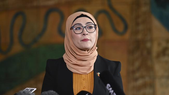 Senator Fatima Payman holds a press conference at Parliament House in Canberra. Picture: NewsWire / Martin Ollman