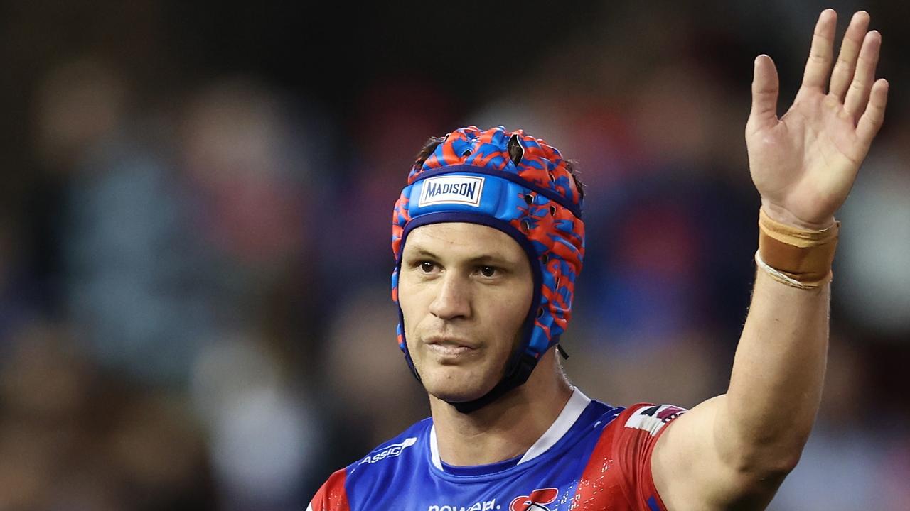 NEWCASTLE, AUSTRALIA - SEPTEMBER 08: Kalyn Ponga of the Knights reacts during the round 27 NRL match between Newcastle Knights and Dolphins at McDonald Jones Stadium, on September 08, 2024, in Newcastle, Australia. (Photo by Scott Gardiner/Getty Images)