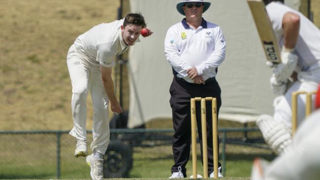 Frankston Peninsula bowler Brodie Symons in action for his home club in Victoria. Picture: Valeriu Campan