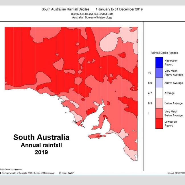 SA, annual rainfall 2019. Source: BoM