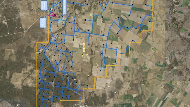 PROPOSED WELLS: Each black dot indicates a proposed gas well and each blue line proposed gathering infrastructure. Pic: Arrow Energy