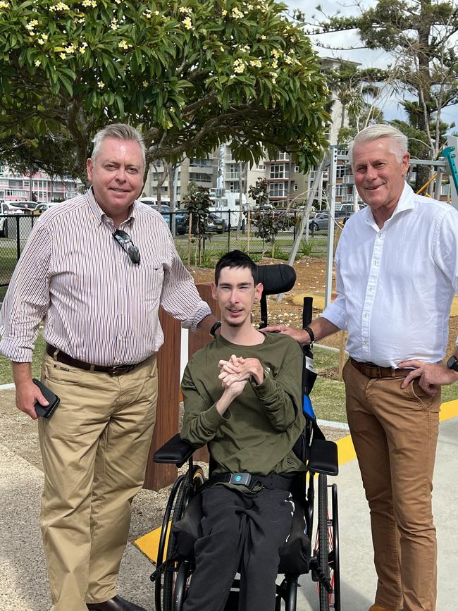 Planning and Homes Minister Anthony Roberts, resident Kyle Scully and Tweed MP Geoff Provest, who has held the seat of Tweed since 2007. Picture: David Bonaddio