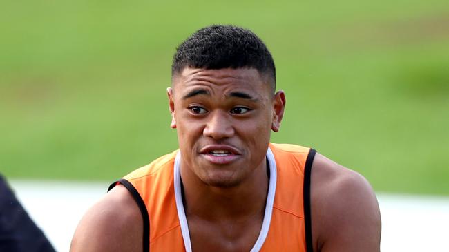 Moses Suli during Wests Tigers training session at Concord Oval, Concord. Picture: Gregg Porteous