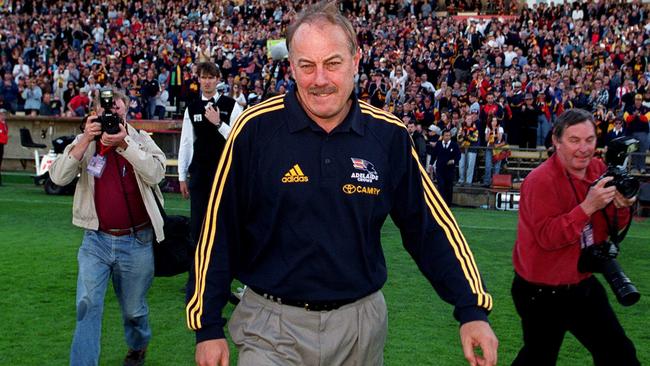 Malcolm Blight after his last game as Crows coach on August 29, 1999.