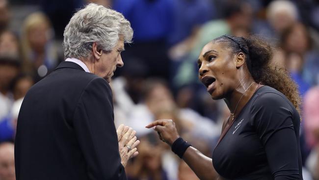 Serena Williams argued with umpire Carlos Ramos during the women's finals of the US Open. (Pic: Adam Hunger/AP)