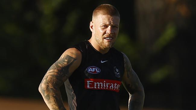 Jordan De Goey copped a knock to the ribs in a spirited training session. Picture: Getty Images