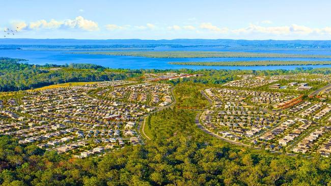 An artist’s impression of how Redland Bay will might in 2046 from the Shoreline estate. Graphic: Shoreline