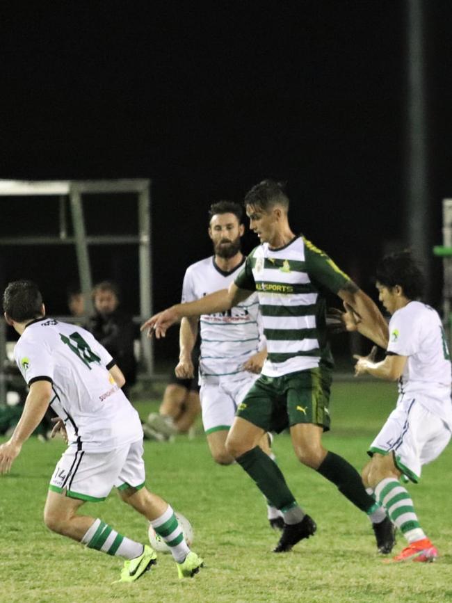 Mikhail Hastings playing against Souths United in the Football Queensland Premier League 1 match at the Briggs Road Sporting Complex. Picture: Christina Moran