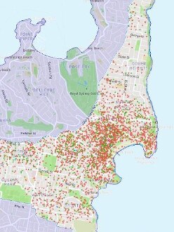 Airbnb listings in the Waverley LGA, data sourced from Inside Airbnb 2023. Picture: Waverley Council.