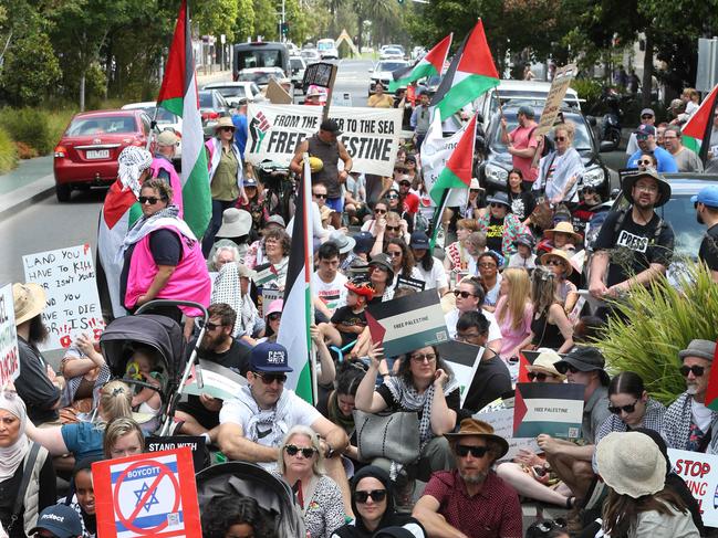 Free Palestine Protest in Little Malop St Geelong then stopping in Malop st then onto  Transvaal SquarePicture: Mark Wilson