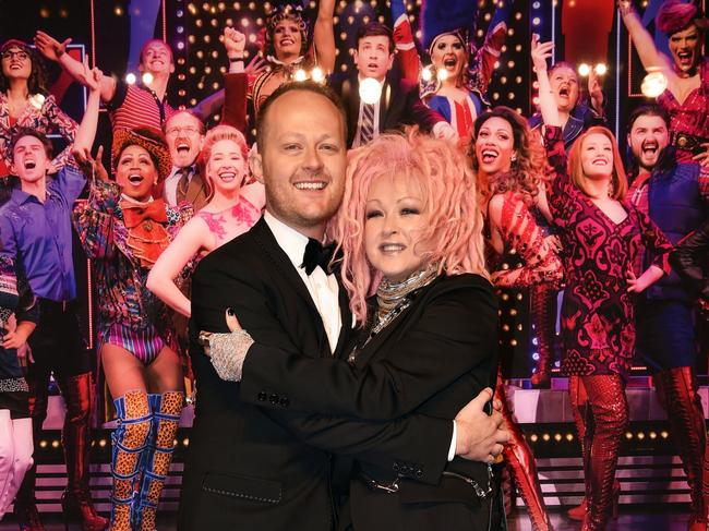 Michael Cassel and Cyndi Lauper at the opening of Kinky Boots in Melbourne in October 2016. Picture: Jim Lee Photo