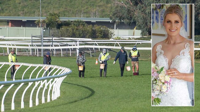 Police and WorkSafe at the track today and, inset, Mikaela Claridge.