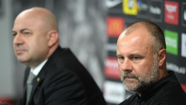 Wanderers CEO John Tsatsimas with newly appointed interim coach of Wanderers A-League Jean-Paul de Marigny. Photo: Jeremy Piper