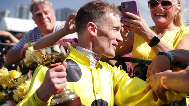 Mark Zahra after winning the Melbourne Cup on Without A Fight.
