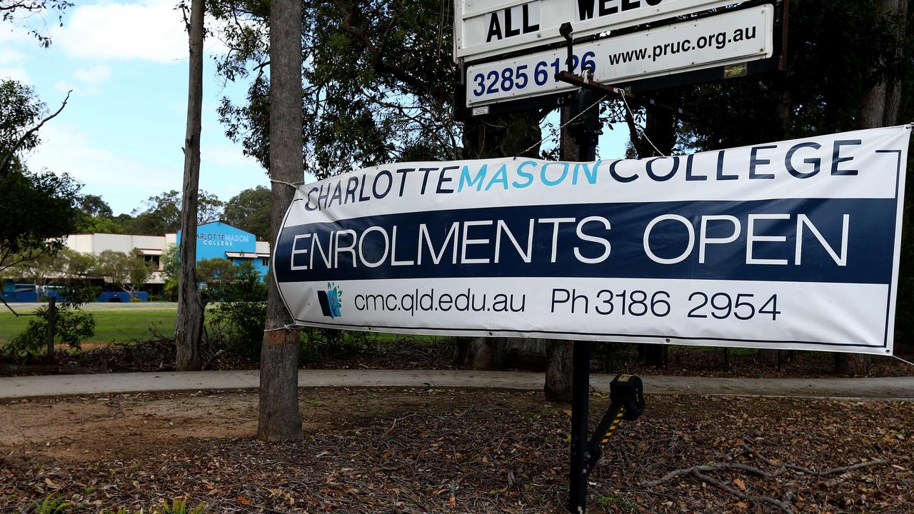 Charlotte Mason College at Kallungur still had signs out for new enrolments on Tuesday. Picture: David Clark