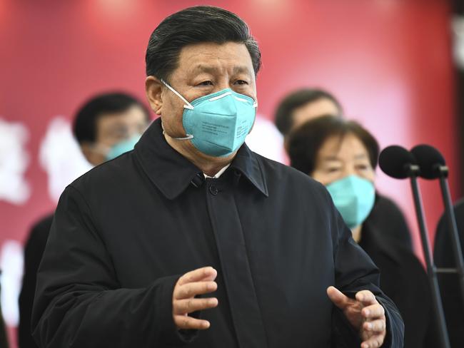 Chinese President Xi Jinping talks by video link with patients and medical workers at the Huoshenshan Hospital in Wuhan. Picture: AP