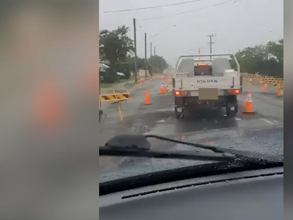 A screengrab from a video by Theresa Edwina Brook of the damage to Yamba Road at roundabout work