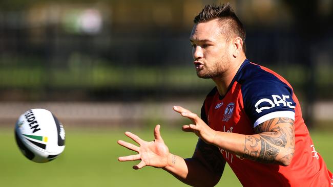 Jared Waerea-Hargreaves during Roosters training at the lakeside oval Moore Park. pic Mark Evans. pic Mark Evans