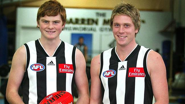 Heath and Brayden Shaw after being drafted as father-sons to Collingwood in 2003.