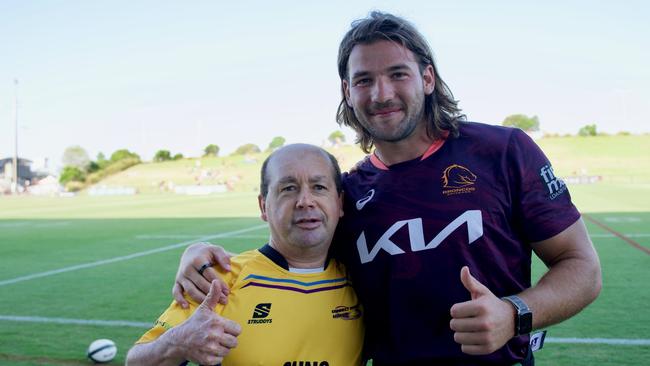 Chris Nolan and Patrick Carrigan from the Brisbane Broncos at Sunshine Coast Stadium on Sunday, February 12, 2023. Picture: Katrina Lezaic