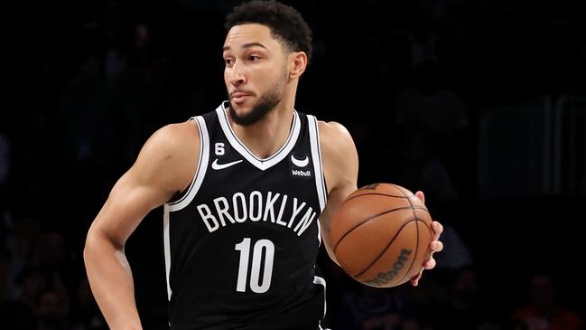 NEW YORK, NEW YORK - NOVEMBER 09:  Ben Simmons #10 of the Brooklyn Nets dribbles against the New York Knicks during their game at Barclays Center on November 09, 2022 in New York City.  User expressly acknowledges and agrees that, by downloading and or using this photograph, User is consenting to the terms and conditions of the Getty Images License Agreement.  (Photo by Al Bello/Getty Images)