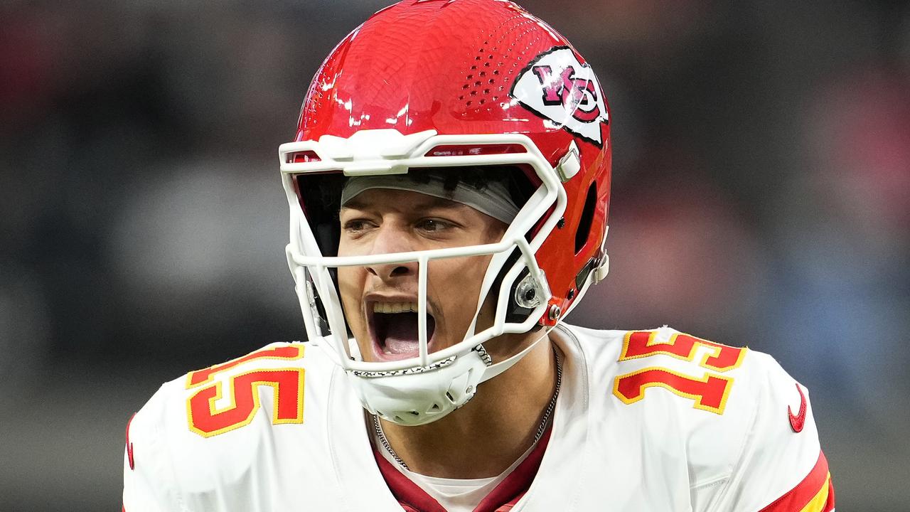 LAS VEGAS, NEVADA - NOVEMBER 26: Patrick Mahomes #15 of the Kansas City Chiefs reacts during the second quarter of a game against the Las Vegas Raiders at Allegiant Stadium on November 26, 2023 in Las Vegas, Nevada. (Photo by Jeff Bottari/Getty Images)