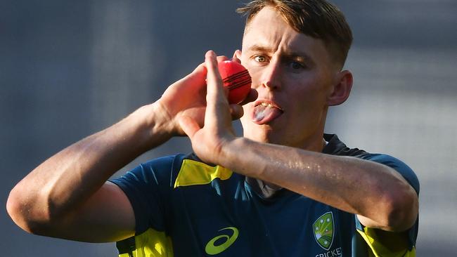 Marnus Labuschagne bowls in the nets at Adelaide Oval. Picture: Getty Images