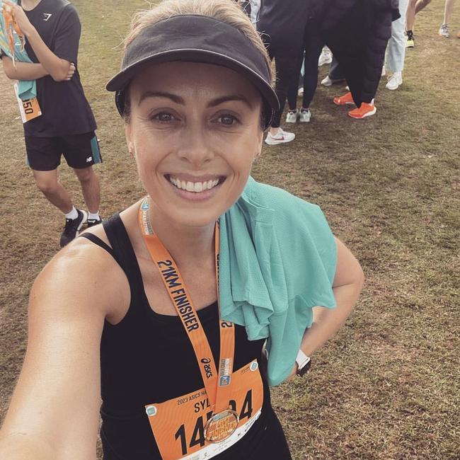 Sylvia Jeffreys at the finish line of the Gold Coast Half Marathon. Picture: Instagram