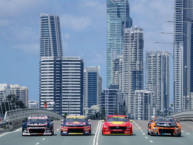 QLD-based Supercars drive across Sundale Bridge.Picture: GlennCampbell